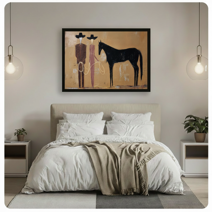 Western Cowboys Black Horse Abstract Canvas Wall Art