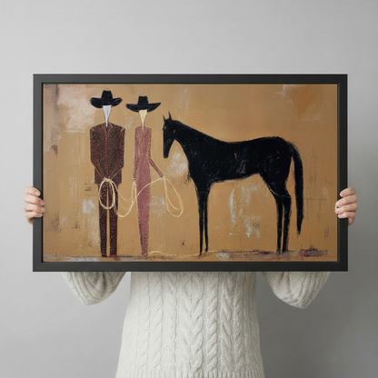 Western Cowboys Black Horse Abstract Canvas Wall Art