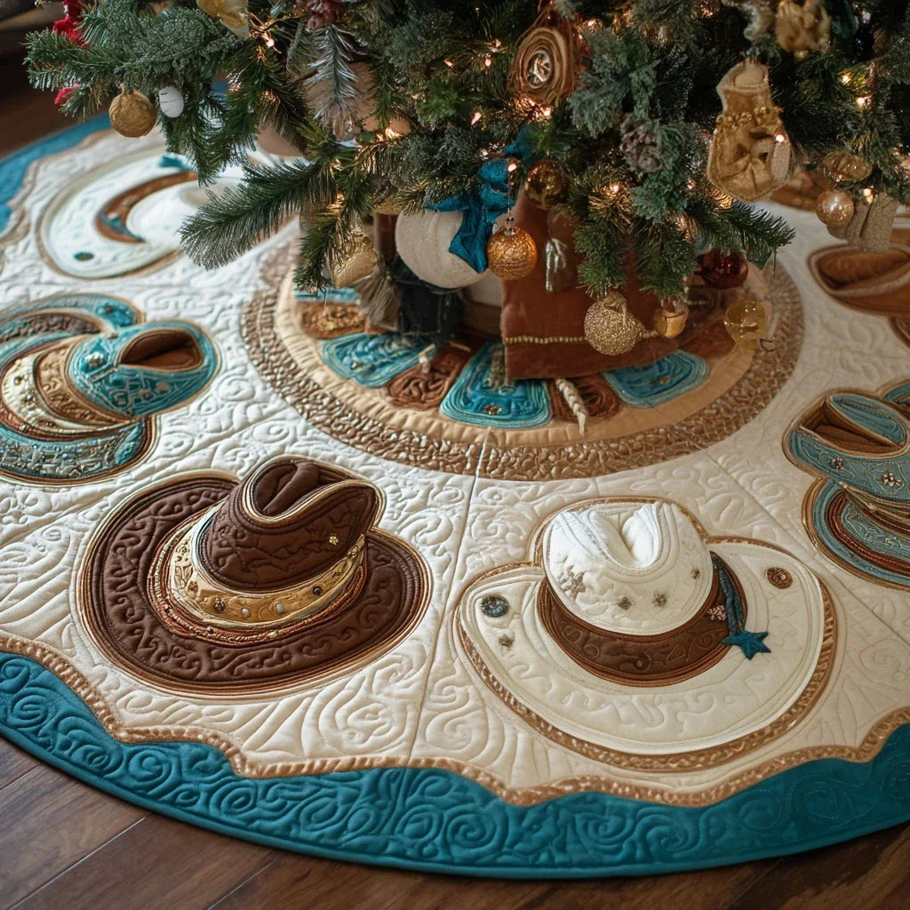 Western Frontier Hat Christmas Quilted Tree Skirt