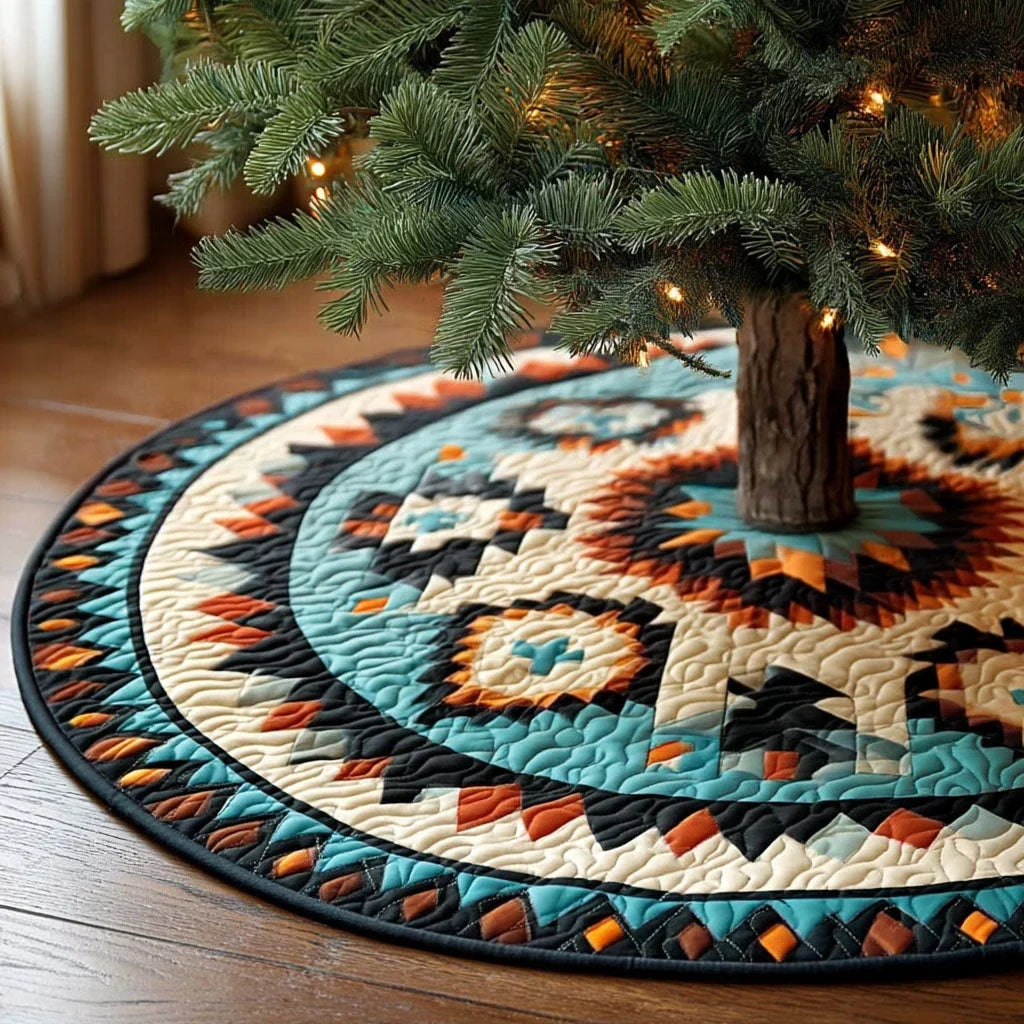 Western Glow Christmas Quilted Tree Skirt