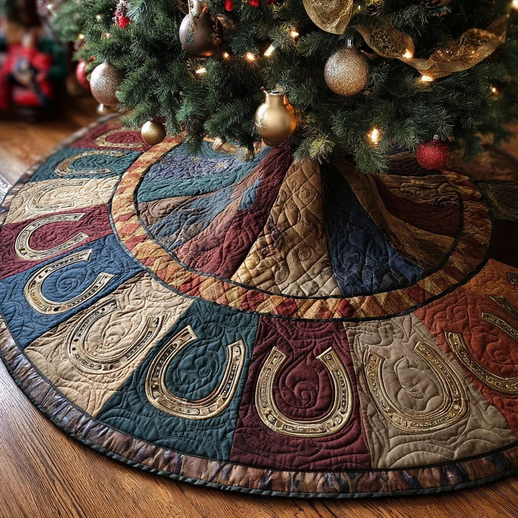 Western Heritage Horseshoe Christmas Quilted Tree Skirt