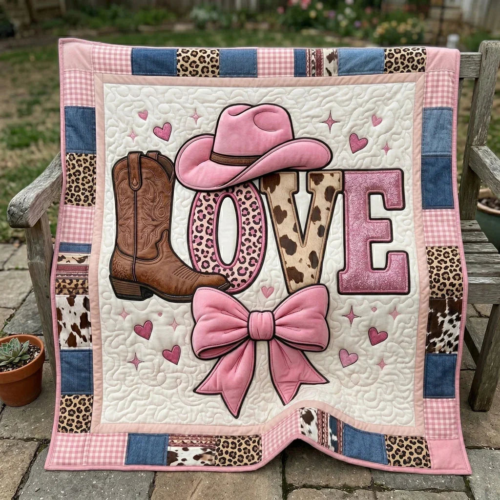 Western Pink Love Quilt Blanket