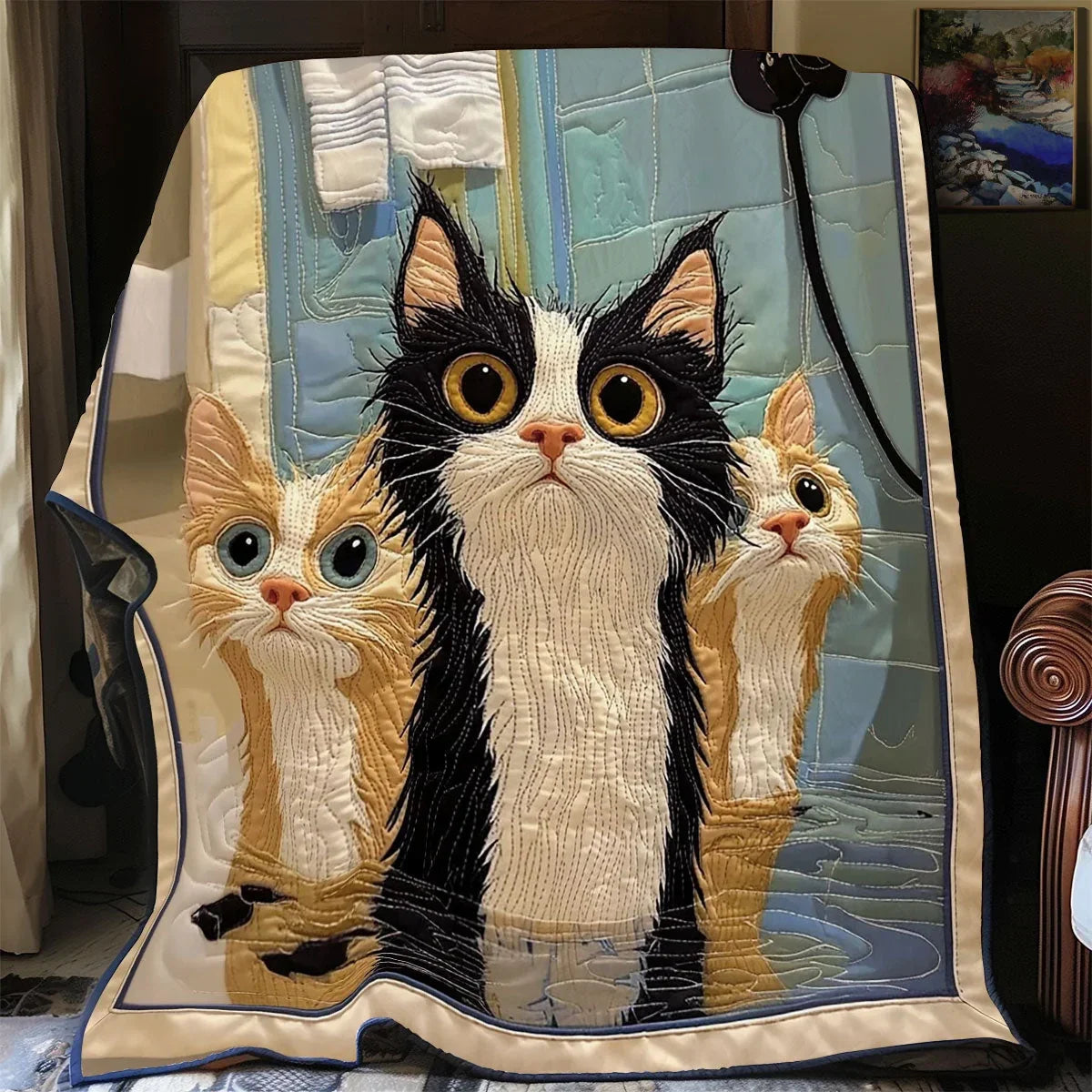 Wet Cats Quilt Blanket