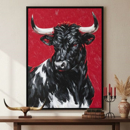 Bold Horned Bull Portrait Canvas Wall Art