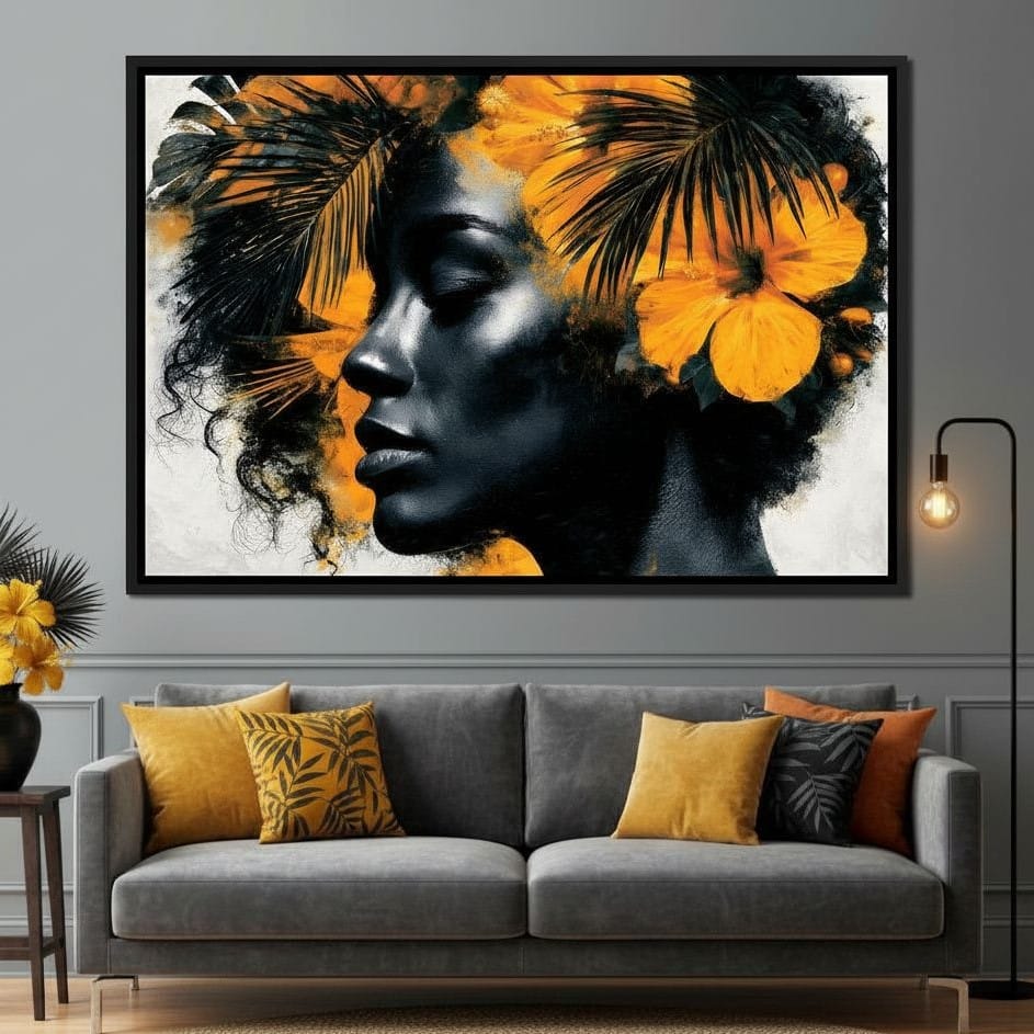 Golden Flora Crowned Spirit Canvas Wall Art