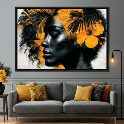 Golden Flora Crowned Spirit Canvas Wall Art