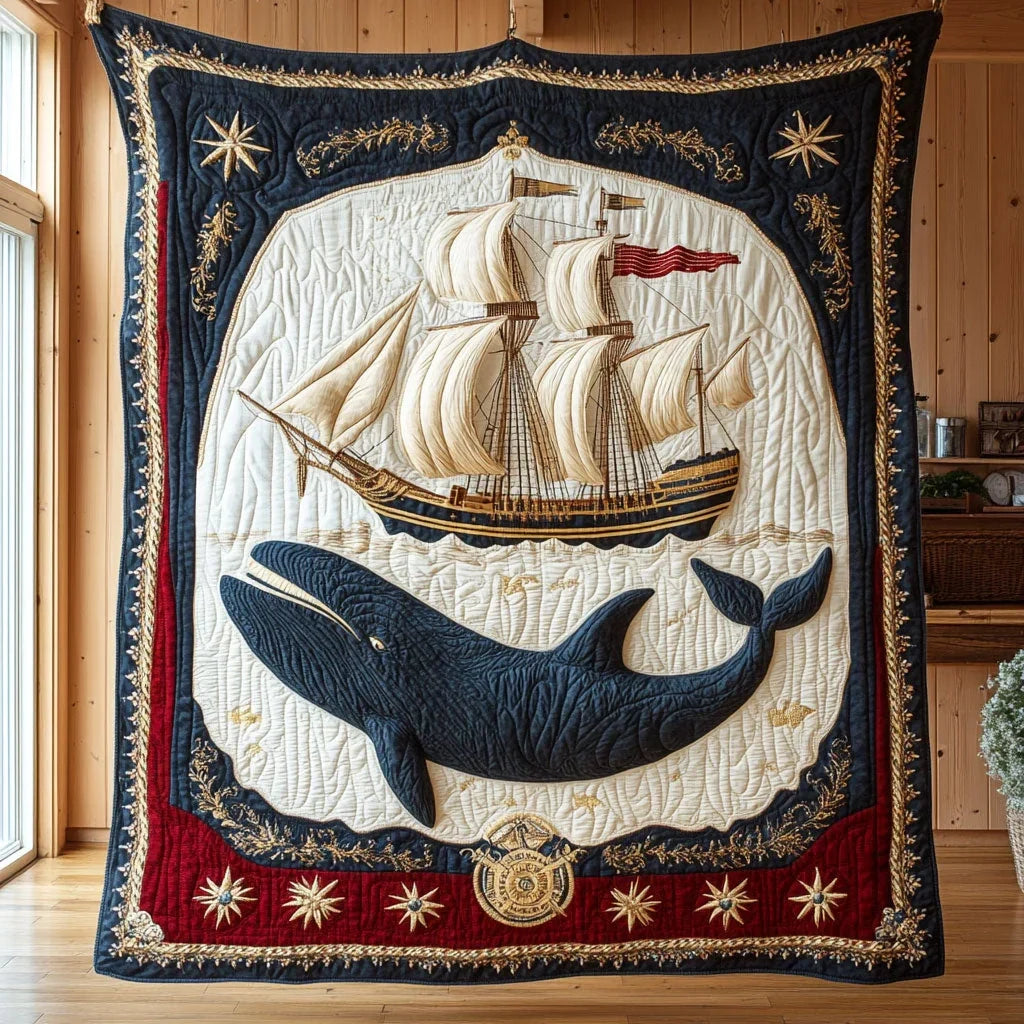 Whale Ship Quilt Blanket