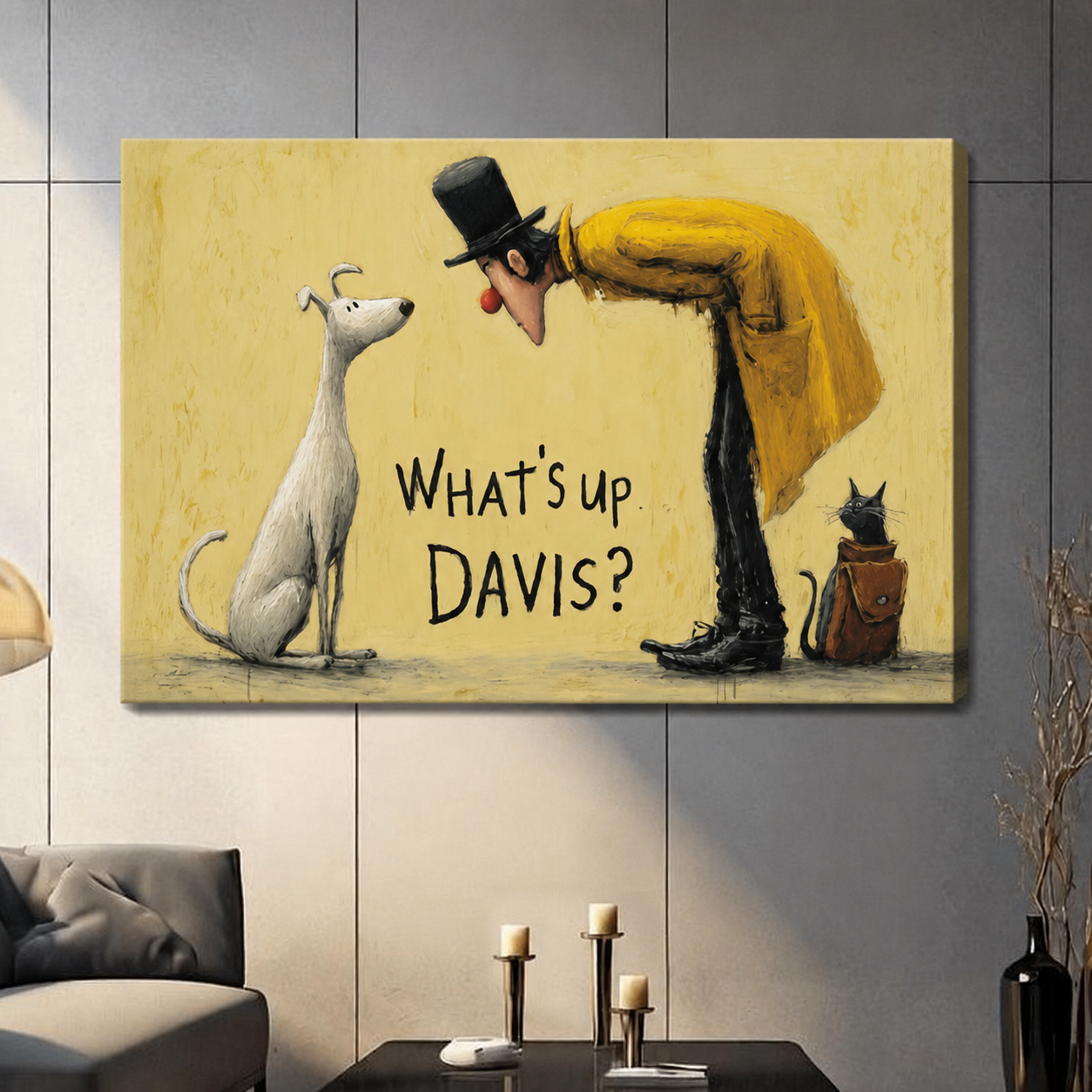 Whats Up Davis Funny Dog Man Canvas Art Wall Art
