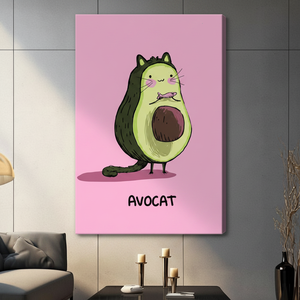 Avocat Avocado Cat Funny Canvas Wall Art