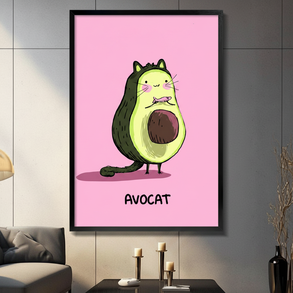 Avocat Avocado Cat Funny Canvas Wall Art