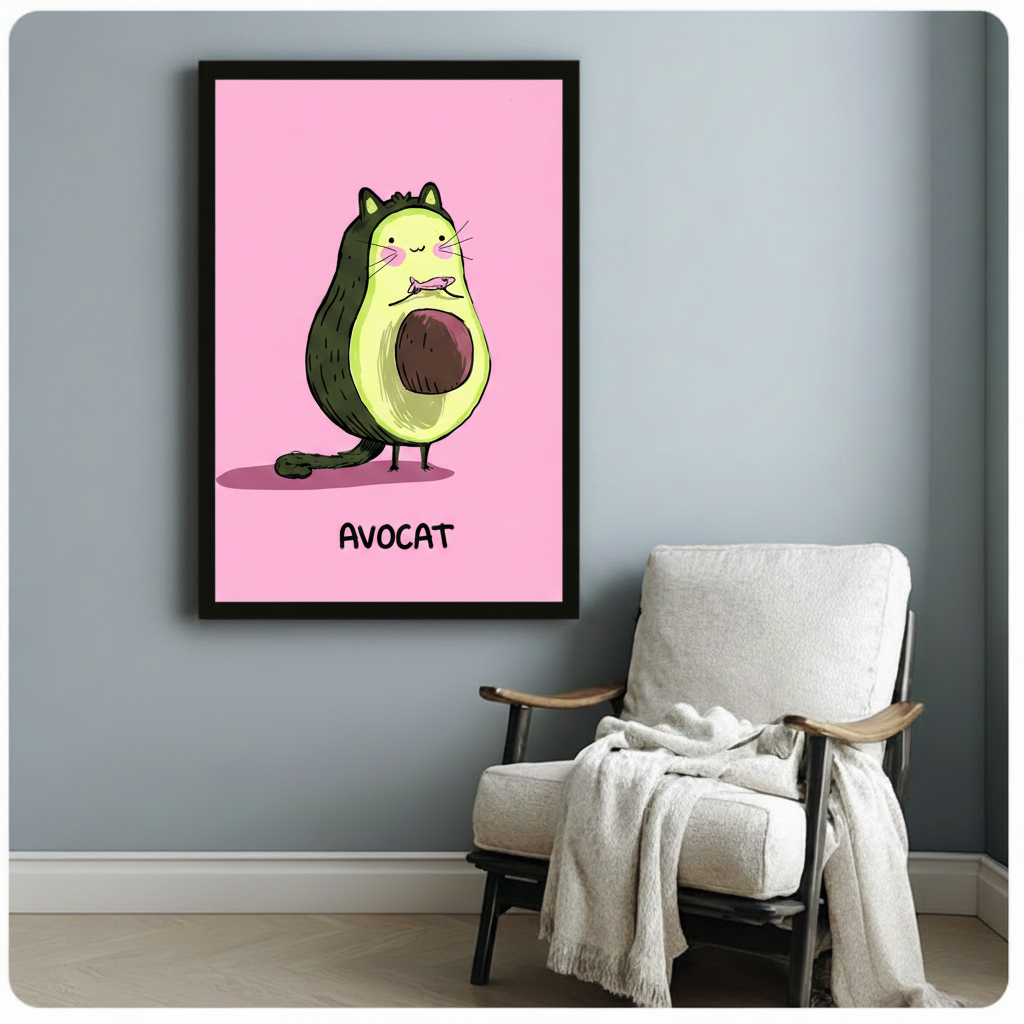 Avocat Avocado Cat Funny Canvas Wall Art