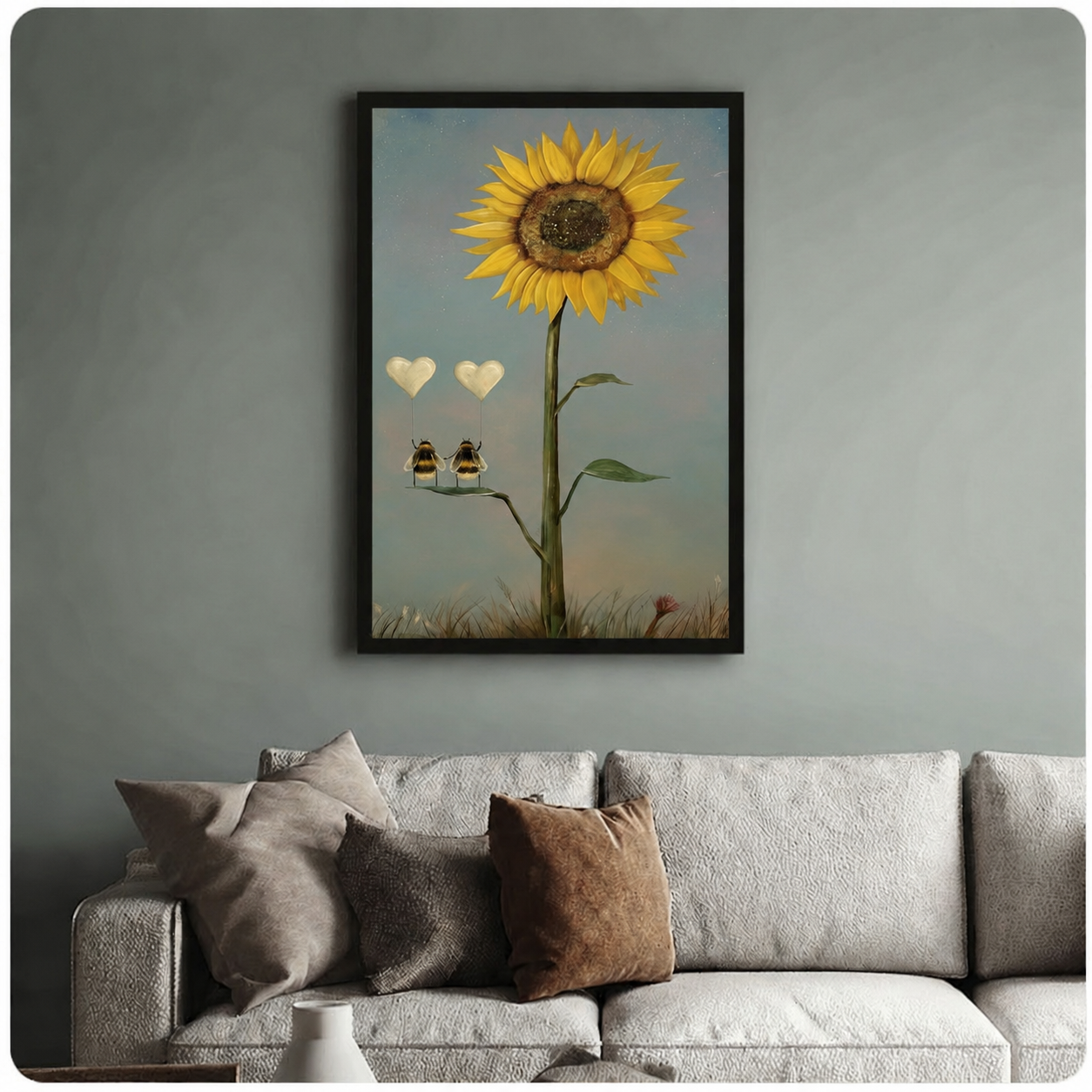 Sunflower Bee Love Romantic Canvas Wall Art