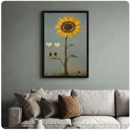 Sunflower Bee Love Romantic Canvas Wall Art
