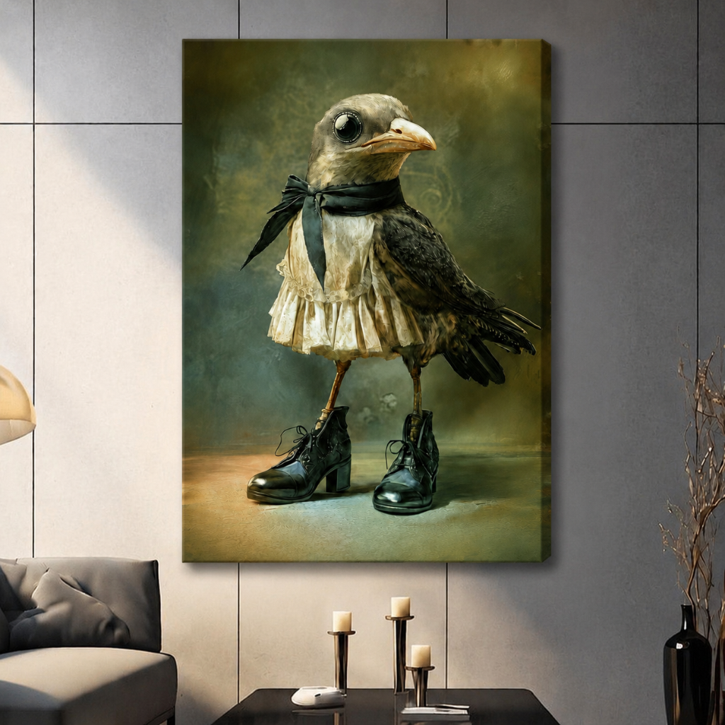 Gothic Crow Lace Dress Canvas Wall Art