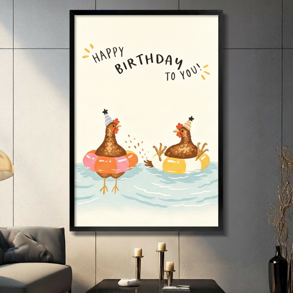 Birthday Chickens Funny Whimsical Canvas Wall Art