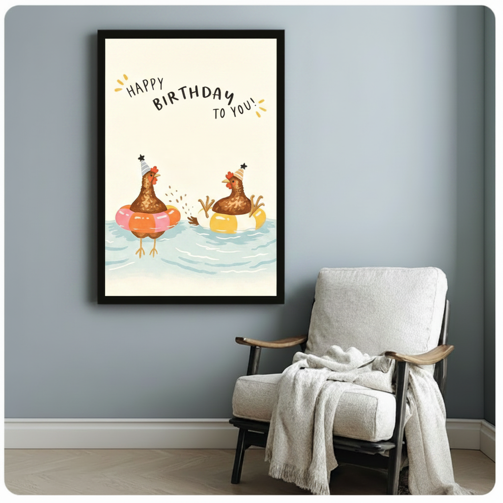 Birthday Chickens Funny Whimsical Canvas Wall Art