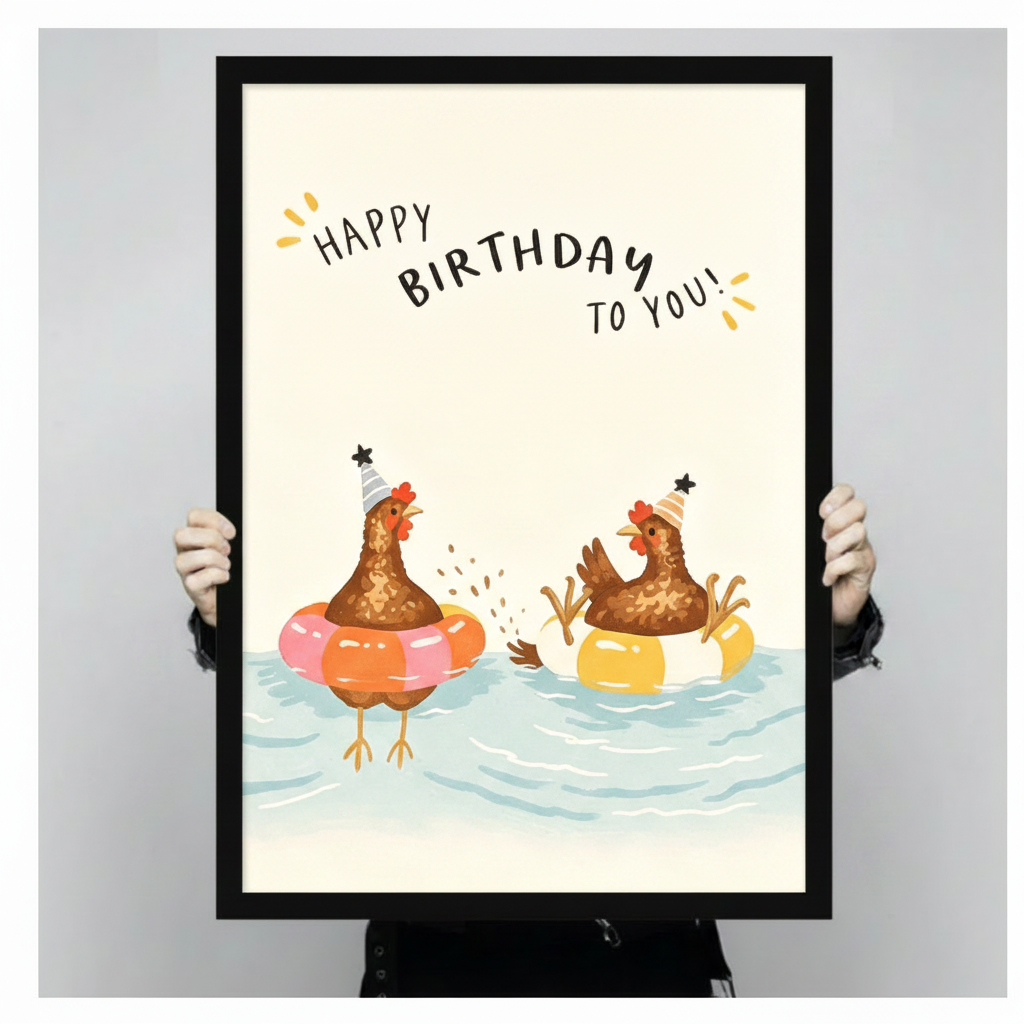 Birthday Chickens Funny Whimsical Canvas Wall Art