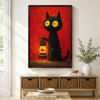 Black Cat Lantern Goldfish Oil Painting Canvas Art