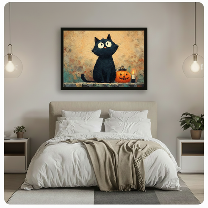 Halloween Black Cat Pumpkin Oil Painting Canvas Art