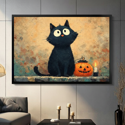 Halloween Black Cat Pumpkin Oil Painting Canvas Art