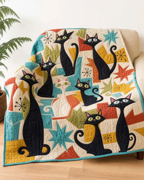 Whimsical Black Cat Quilt Blanket - Quilted Blanket by Wild and Way