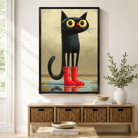 Black Cat Red Rain Boots Retro Canvas Wall Art