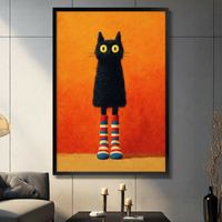 Black Cat Striped Socks Funny Canvas Wall Art