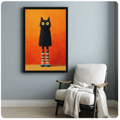 Black Cat Striped Socks Funny Canvas Wall Art