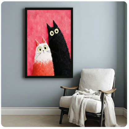 Two Cats Pink Impasto Canvas Art Wall Art