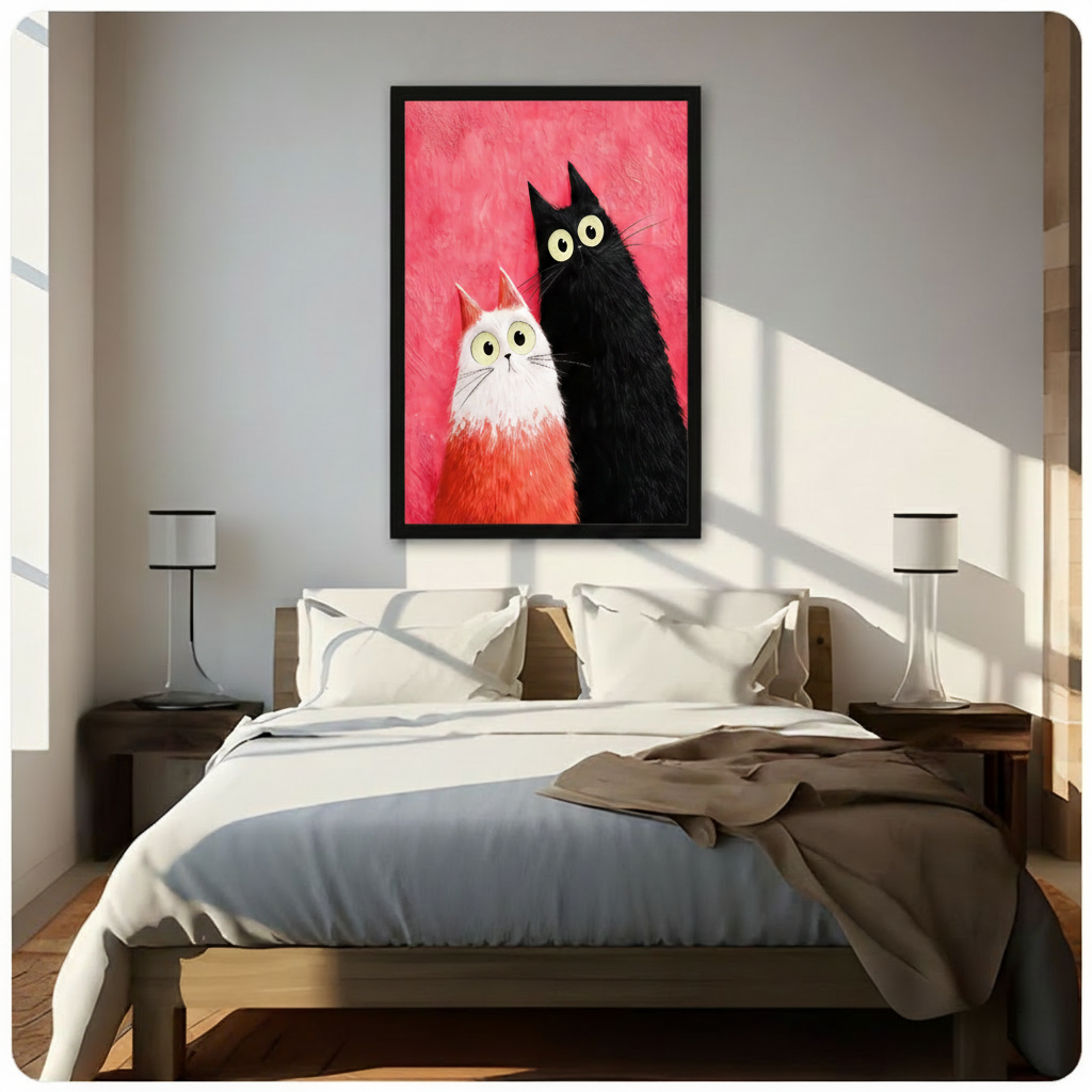 Two Cats Pink Impasto Canvas Art Wall Art