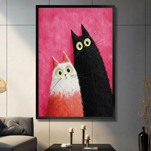 Two Cats Pink Impasto Canvas Art Wall Art