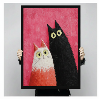 Two Cats Pink Impasto Canvas Art Wall Art