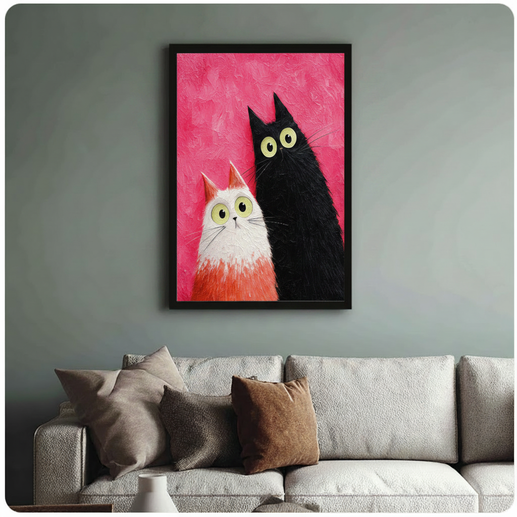 Two Cats Pink Impasto Canvas Art Wall Art