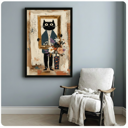 Dapper Black Cat Bouquet Canvas Wall Art