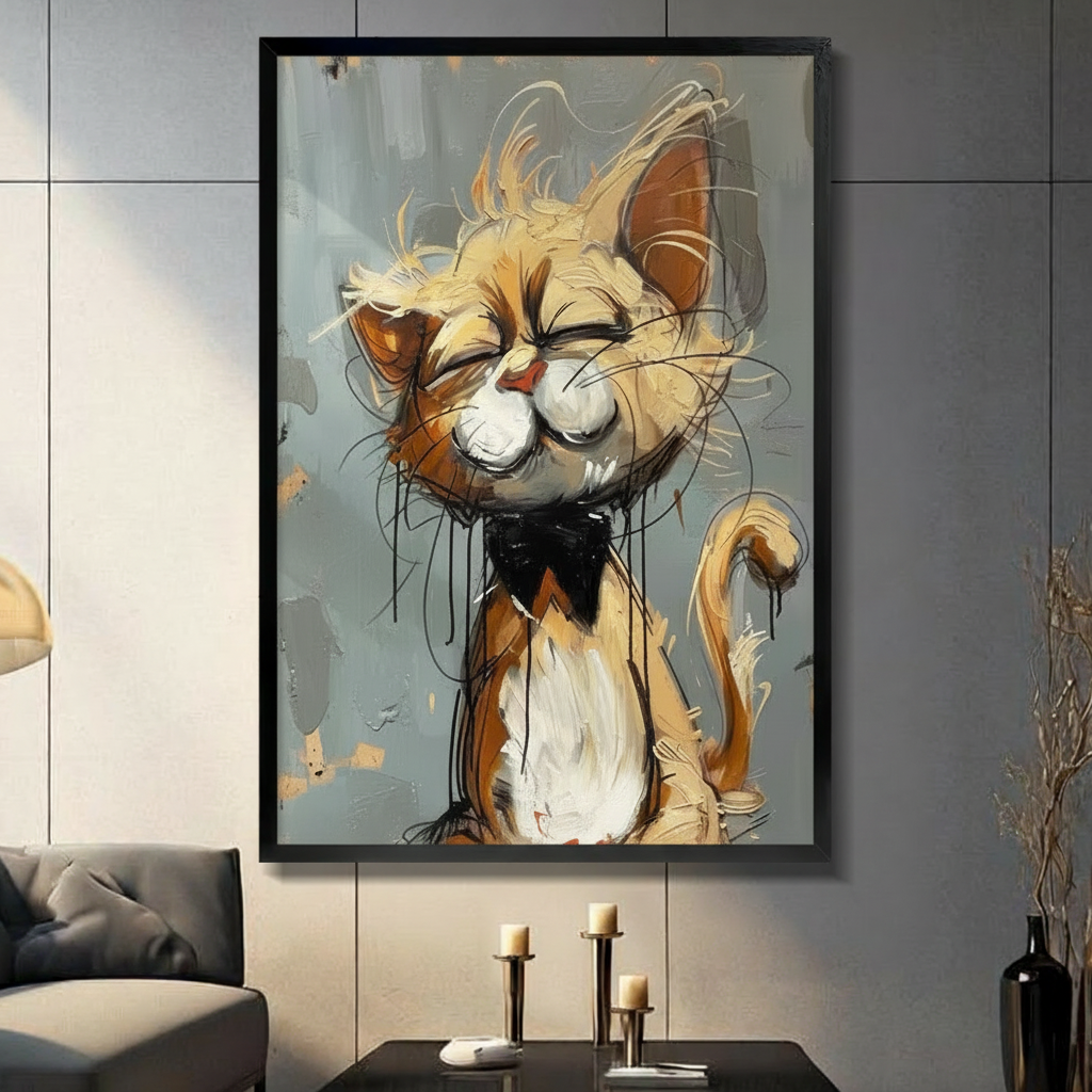 Smug Cat Whimsical Canvas Wall Art