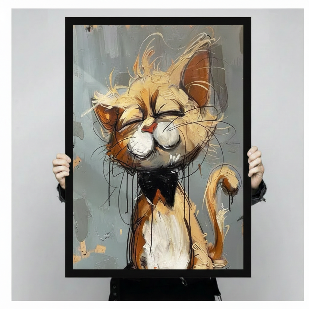 Smug Cat Whimsical Canvas Wall Art