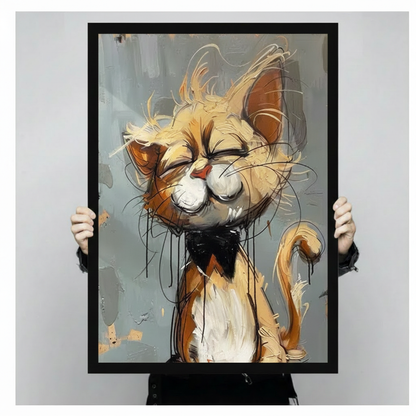 Smug Cat Whimsical Canvas Wall Art