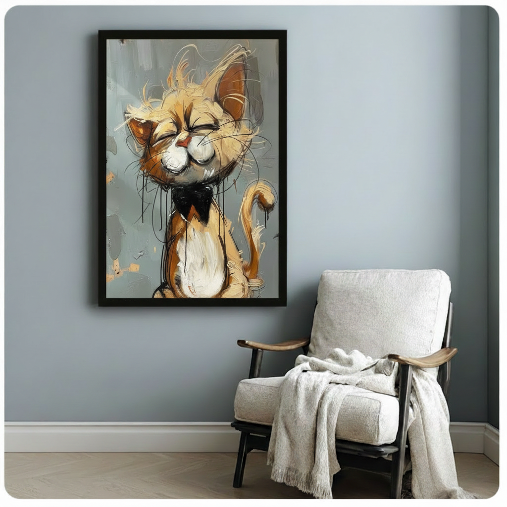 Smug Cat Whimsical Canvas Wall Art