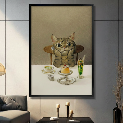 Whimsical Cat Cafe Dessert Canvas Art Wall Art