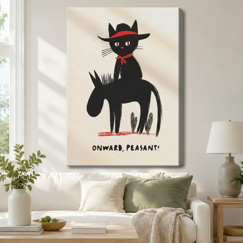 Onward Peasant Funny Cat Canvas Wall Art