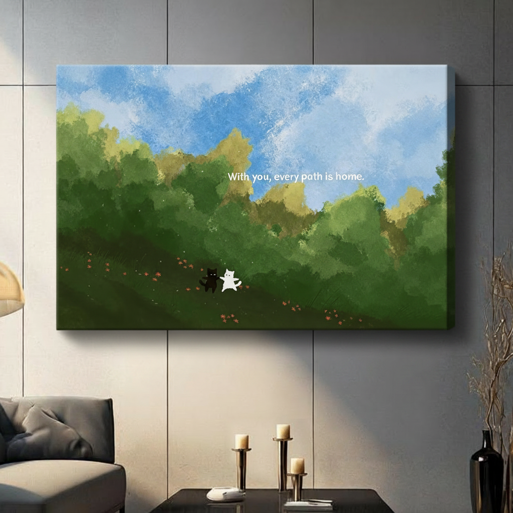 Two Cats Nature Landscape Cozy Canvas Wall Art