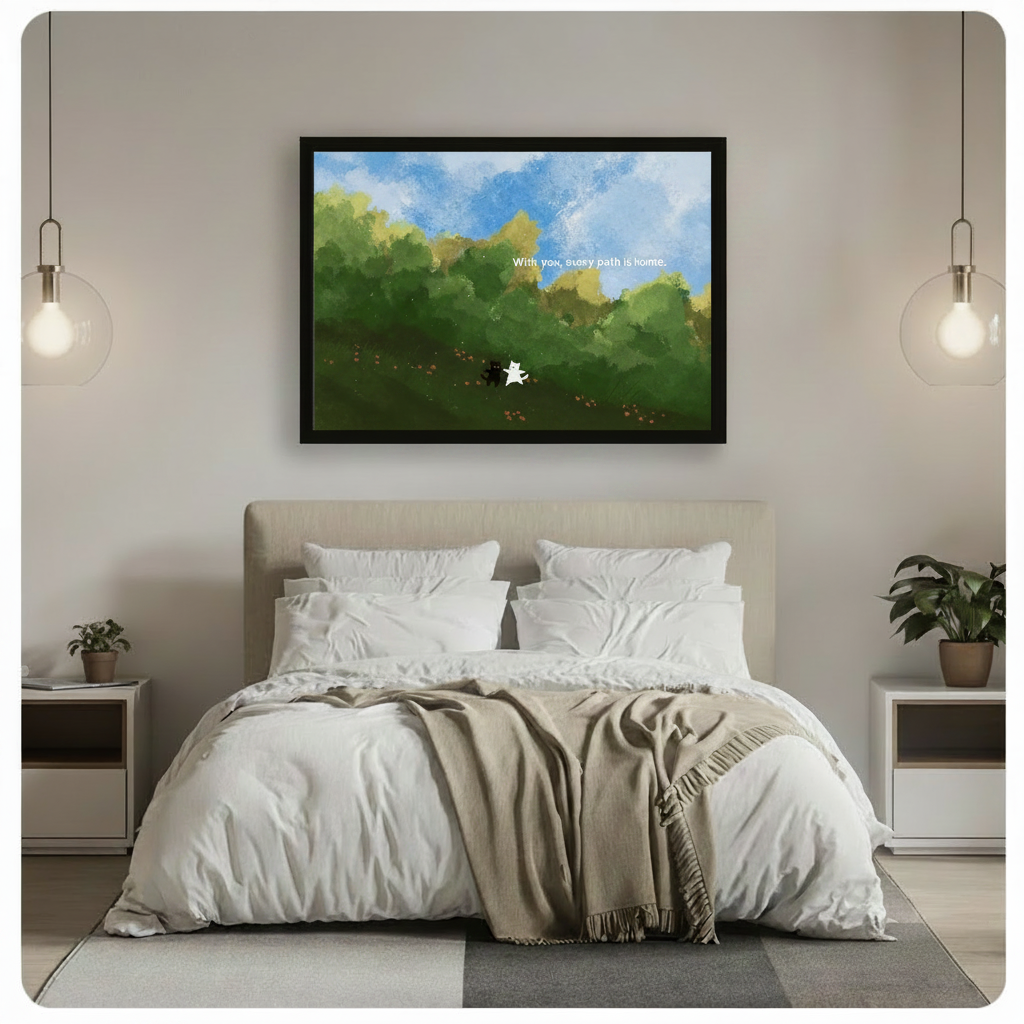 Two Cats Nature Landscape Cozy Canvas Wall Art