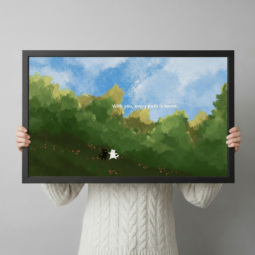 Two Cats Nature Landscape Cozy Canvas Wall Art