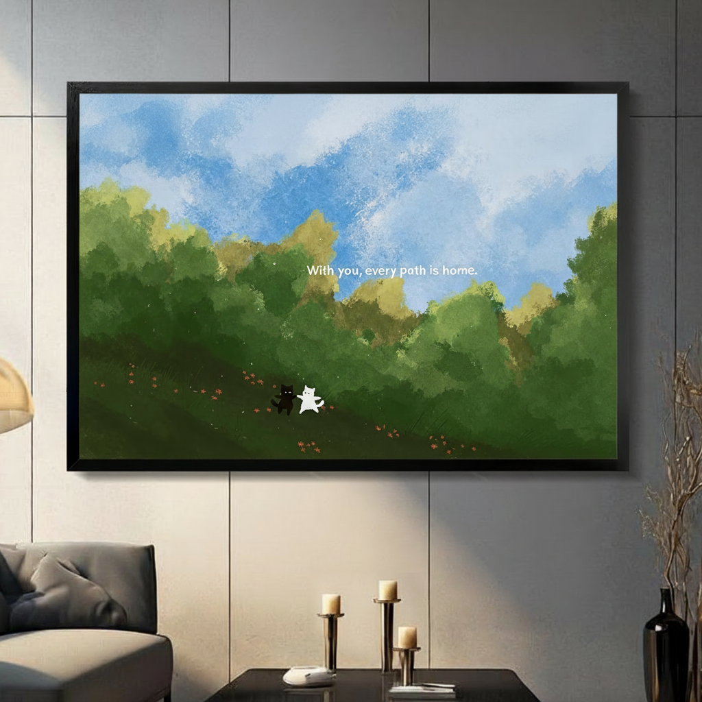 Two Cats Nature Landscape Cozy Canvas Wall Art