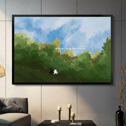Two Cats Nature Landscape Cozy Canvas Wall Art