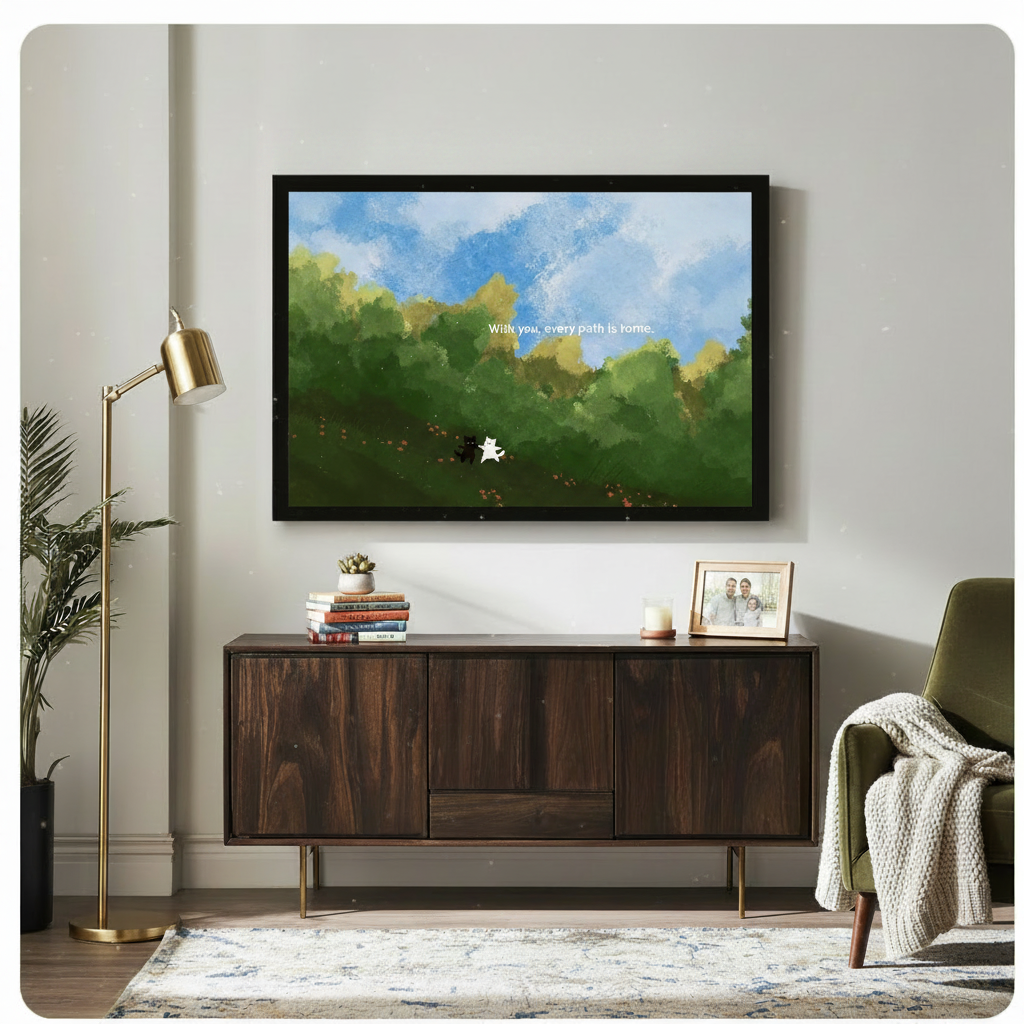 Two Cats Nature Landscape Cozy Canvas Wall Art
