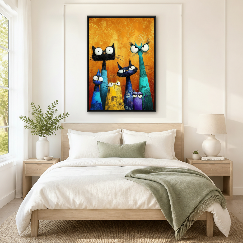Colorful Cat Family Oil Painting Canvas Wall Art