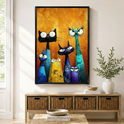 Colorful Cat Family Oil Painting Canvas Wall Art