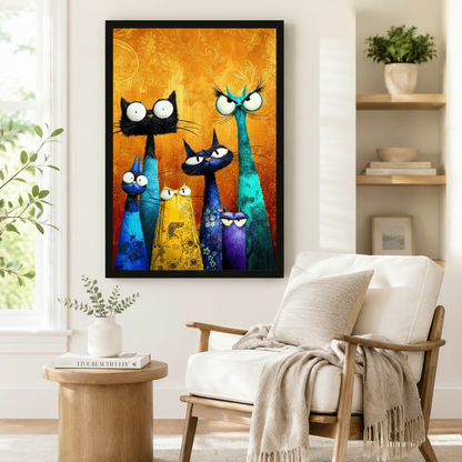 Colorful Cat Family Oil Painting Canvas Wall Art