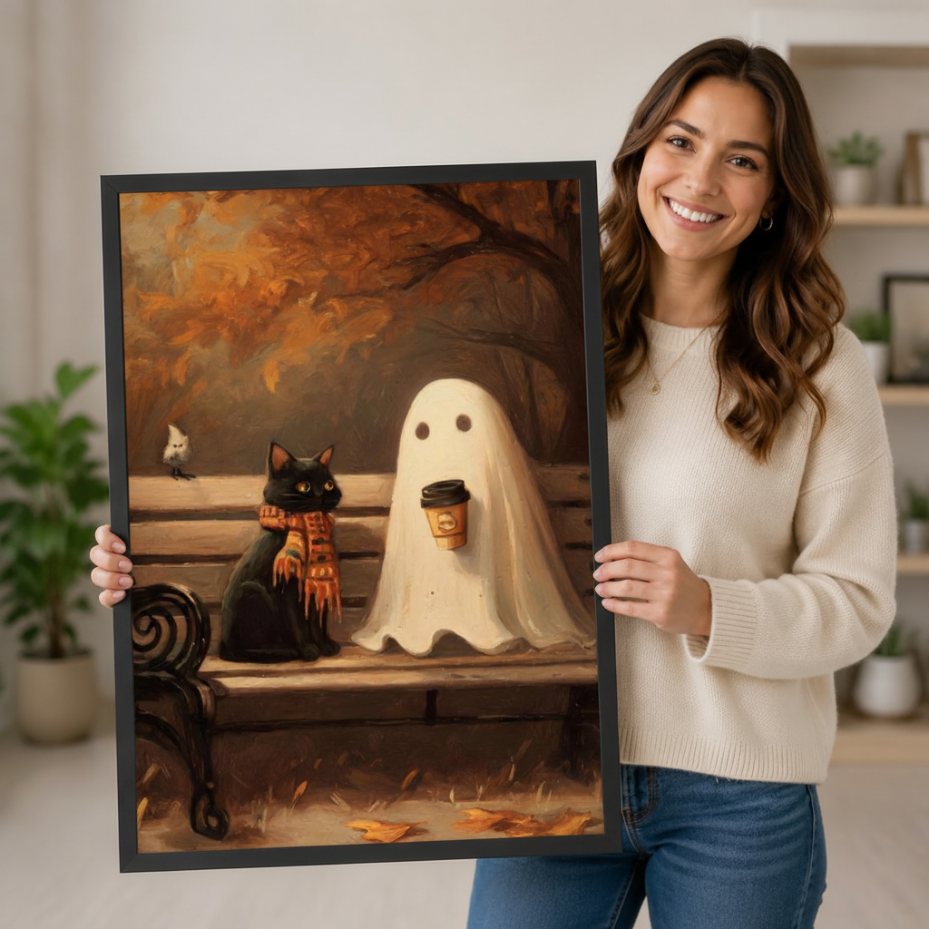 Autumn Ghost Cat Cozy Canvas Wall Art